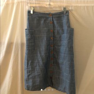 Blue button up skirt with pockets
